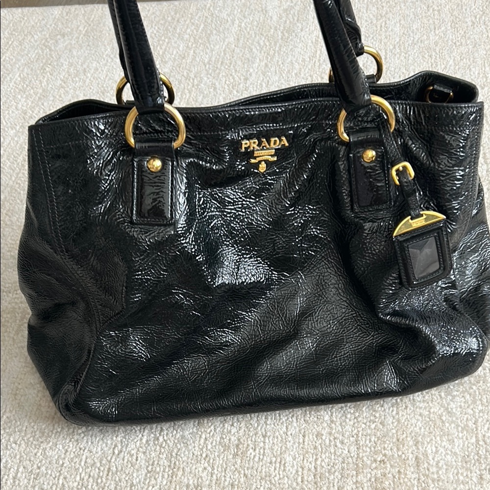 authentic prada naplak black wrinkled leather tote